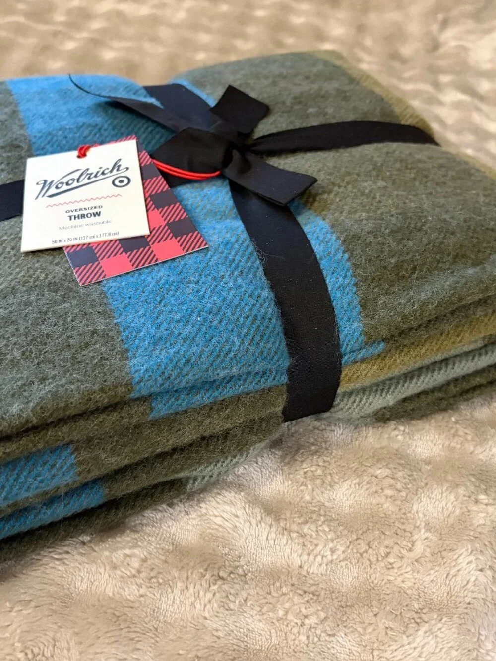Blue Woolrich Oversized Throw Blanket large Plaid Reverse comfy holiday decor